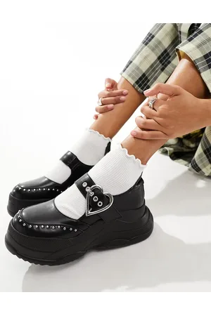 Lamoda Sunny Side chunky creepers with heart buckle in black