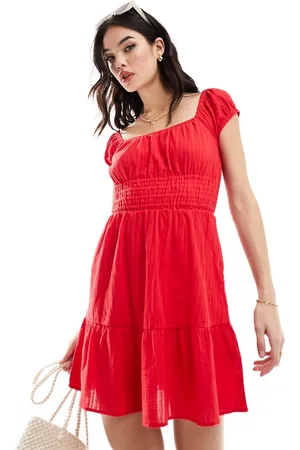 Rhythm Raya cap sleeve beach mini dress in red