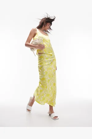 Topshop Satin bias midi skirt in (part of a set)-Green