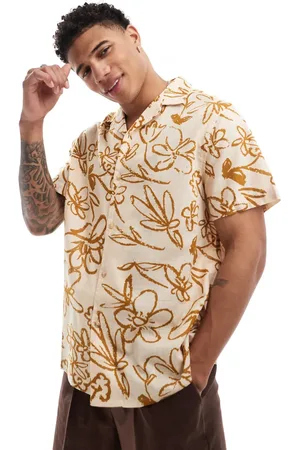 ASOS Relaxed revere linen look shirt in neutral floral print