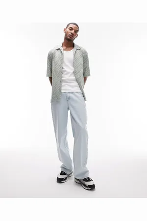 Topman Oversized fit button through jersey crochet polo in -Green