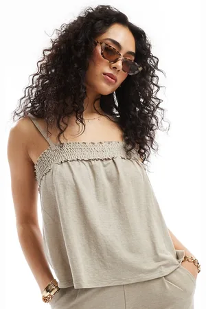 JDY Shirred detail cami top in (part of a set)-Neutral