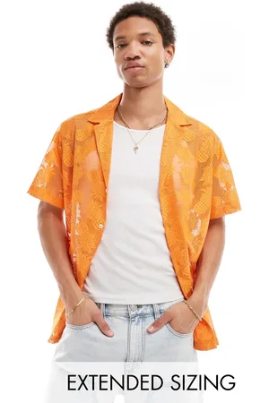 ASOS Short sleeve deep revere collar pineapple lace shirt in