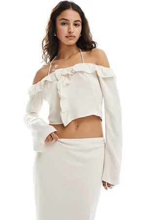 Pretty Lavish Bardot ruffle top in (part of a set)-White