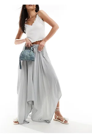 Miss Selfridge Textured hanky hem maxi skirt in light blue