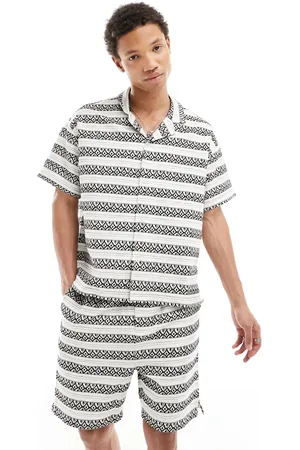 Native Youth Stripe jacquard short sleeve shirt in black and white (part of a set)-Multi