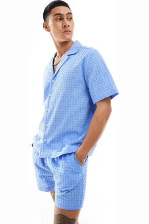 ASOS Short sleeve relaxed fit revere collar broderie shirt in (part of a set)