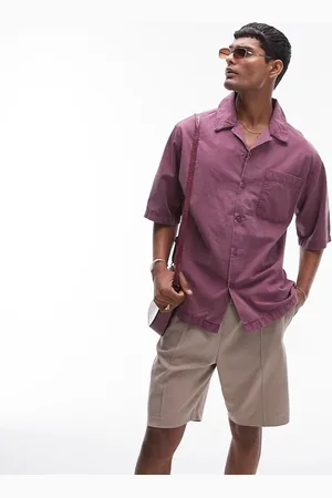 Topman Short sleeve relaxed washed shirt in purple