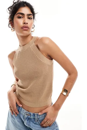 & OTHER STORIES Knitted halter neck cropped top in -Neutral