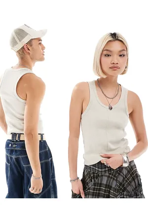 Reclaimed Unisex shrunken ribbed singlet in -White