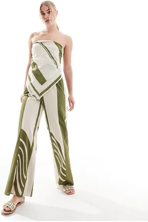 SNDYS Contrast stripe wide leg pants in green and white (part of a set)-Multi