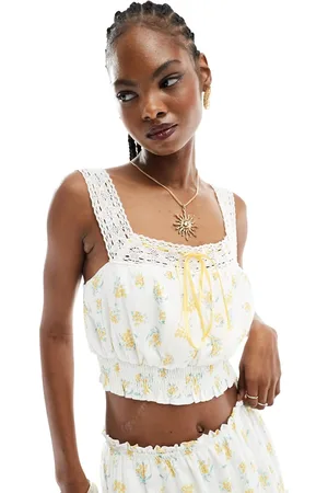 Kiss The Sky Yellow floral crop top with lace detail (part of a set)