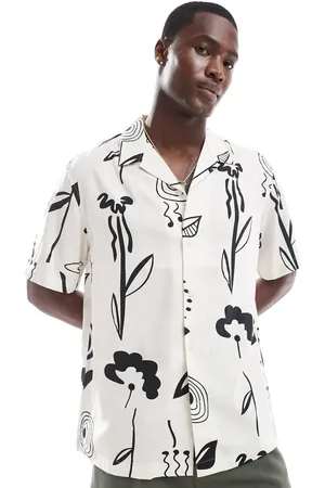 SELECTED Oversized revere collar shirt with art print in white