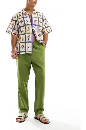 Native Youth Straight leg linen mix pants in -Green