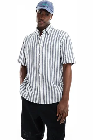 SELECTED Oversized linen mix shirt in navy stripe