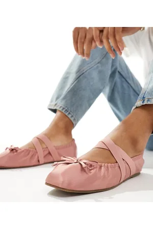 ASOS Los Angeles ruched ballet flats in rose satin-Pink