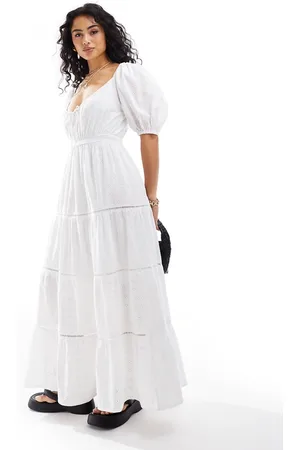Iisla & Bird Puff sleeve micro broderie maxi beach dress in