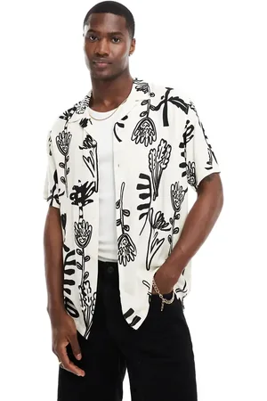 JACK & JONES Revere collar shirt in white abstract floral