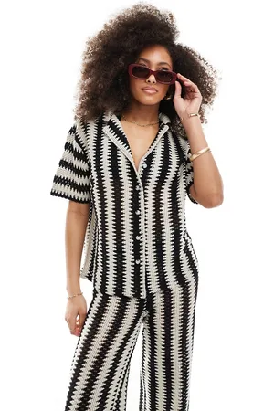 Iisla & Bird Knitted stripe short sleeve beach shirt in (part of a set)-Multi