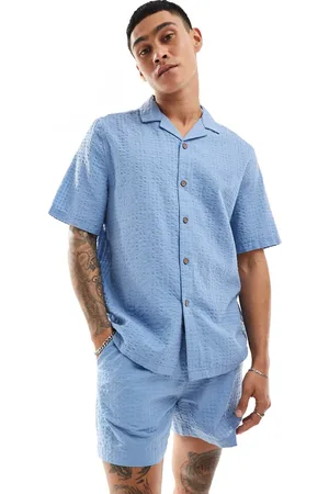 ASOS 90s oversized short sleeve shirt in seersucker texture in (part of a set)