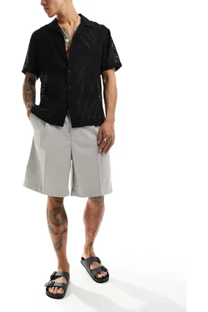 Weekday Uno loose fit tailored shorts in beige melange-Grey