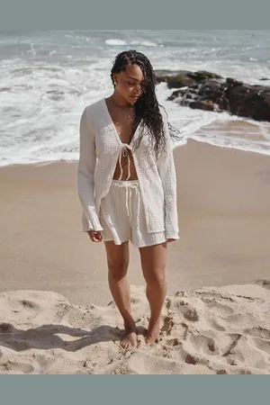 4th & Reckless X Loz Vassallo Lanai crinkle linen look beach shorts in white (part of a set)