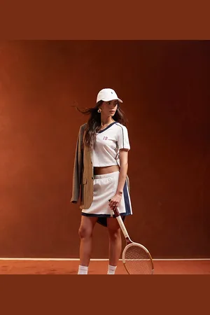 Pieces® Sport Core skort with side stripe in white and navy (part of a set)