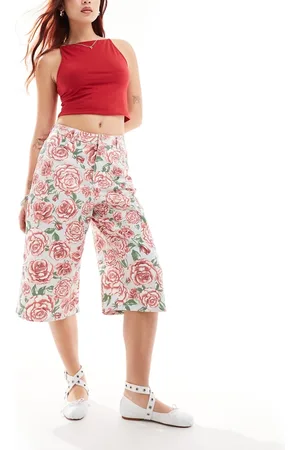 Monki Longline culotte shorts in rose print