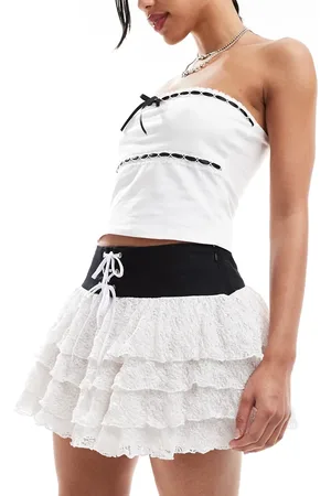Minga London lace-up belted frill mini rara skirt in white