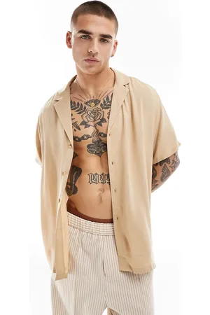 ASOS Relaxed fit viscose shirt with low revere collar in -Neutral