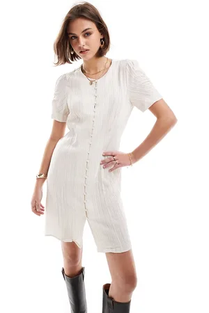 Object Textured button down mini dress in off white