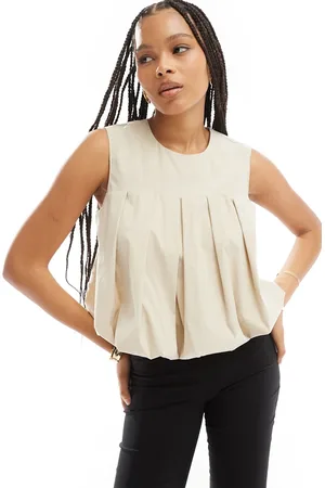 ASOS Sleeveless top with puffball hem in -White