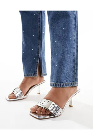 Simmi London Simmi London Bexley mid heeled mules with eyelet buckle detail in silver