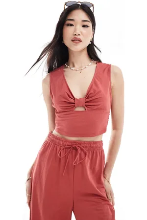 ONLY Shirred cropped top in rust (part of a set)