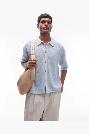Topman Button through crochet shirt in blue