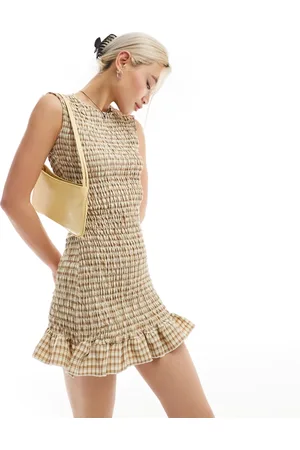 Daisy Street Shirred mini frill hem dress in -Yellow