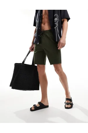 Only & Sons Linen mix elasticated waist shorts in khaki-Green