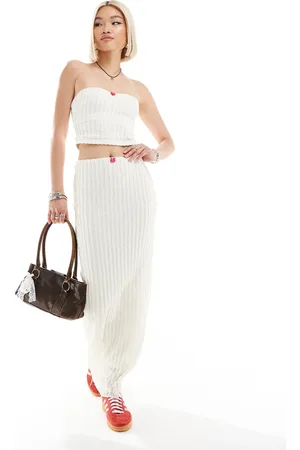Daisy Street Textured maxi skirt with rosette detail (part of a set)-White