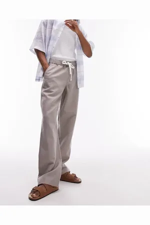 Topman Straight linen pants in -Neutral