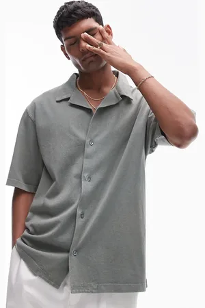 Topman Oversized fit button through jersey polo in washed -Green