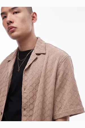 Topman Short sleeve relaxed textured shirt in -Neutral