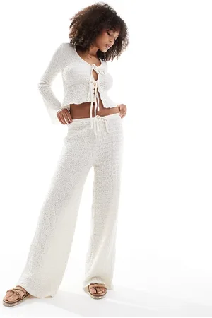 Pull&Bear Waffle texture pants in (part of a set)-White