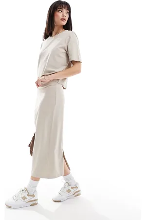 ONLY Jersey midi skirt in (part of a set)-Neutral