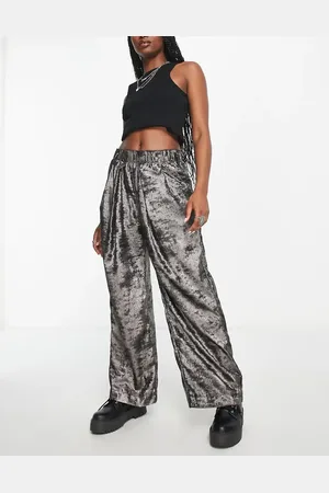 Free People Wide leg pants in metallic gunmetal grey-Silver
