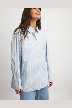 NA-KD X Laura Jade Stone oversized shirt with high cuffs in blue & white stripe