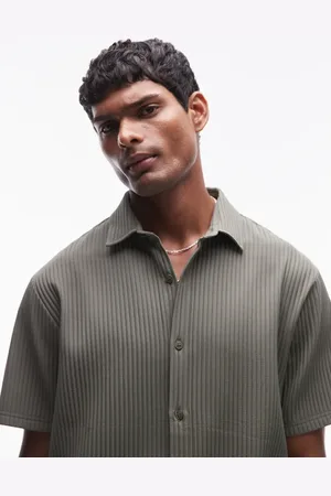 Topman Short sleeve button through plisse shirt in -Green