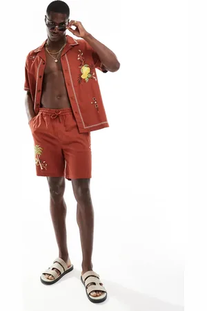 River Island Embroidered shirt in rust (part of a set)-Orange