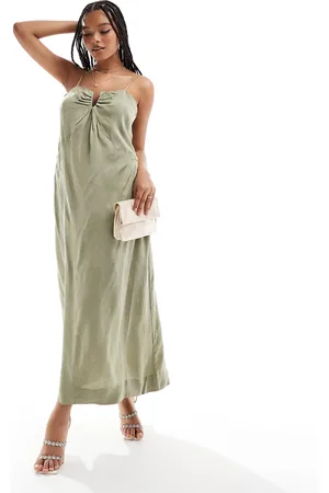 Object Boned bust cami dress in green jacquard print