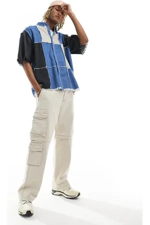 ASOS Oversized shirt in mixed denim and twill cut and sew in