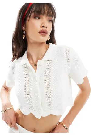 JJXX Cropped crochet button through top in white (part of a set)